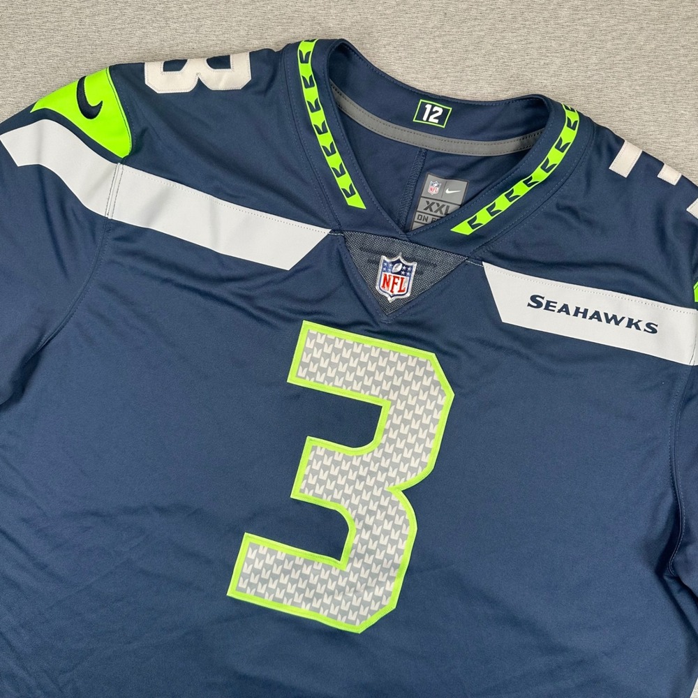 Seattle Seahawks Nike Jersey Mens XXL Navy Blue Russell Wilson #3 NFL Dri-FIT